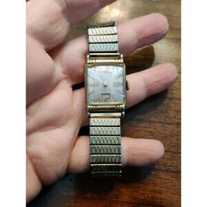 Vtg Elgin 10k Gold Plated Watch Stretch Bracelet Band 17 Jewels Wristwatch Works